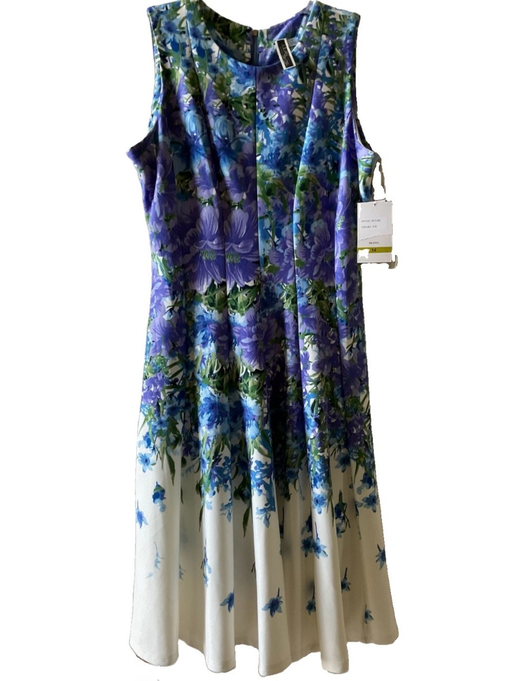 Julian Taylor Blue and Purple Floral Midi Fit and Flair Dress Size 14